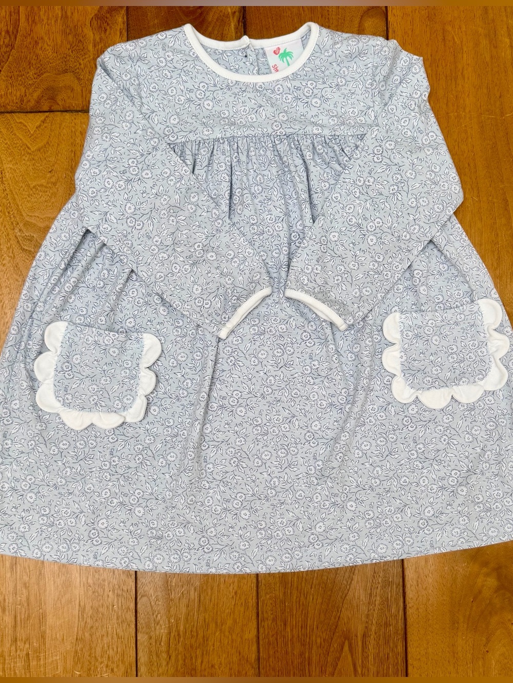 Shrimp & Grits Blue Floral Pocket Dress w/ Scallop Trim Size 5 EUC